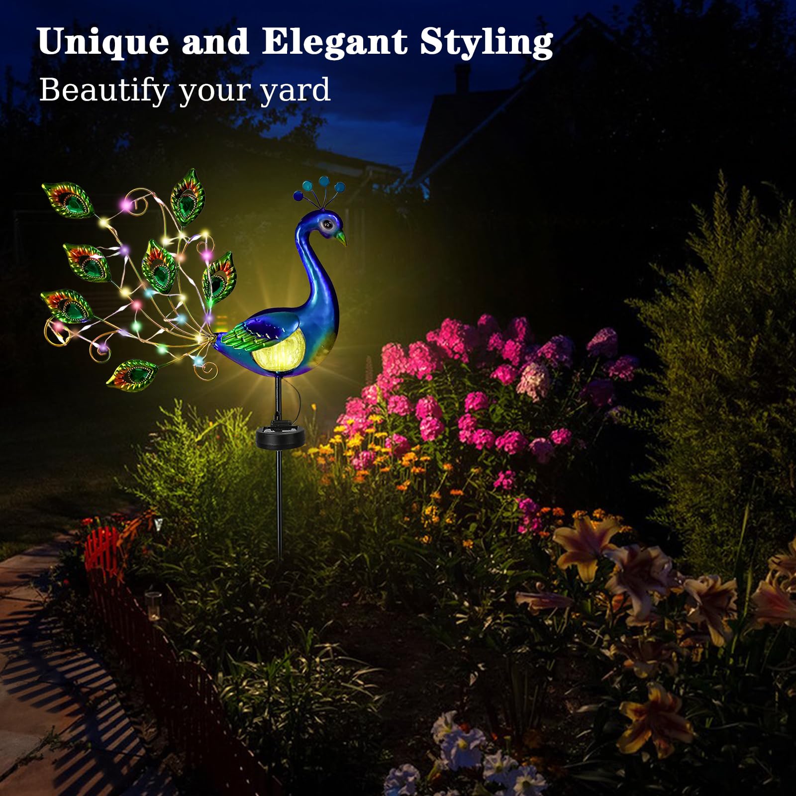 Lampe Solaire de Jardin, Statue Paon Lumière Solaire Exterieur en Métal Imperméable, Decoration Jardin Exterieur, Lampe Solaire LED pour Chemins, Patio, Pelouse, Maison, Fête