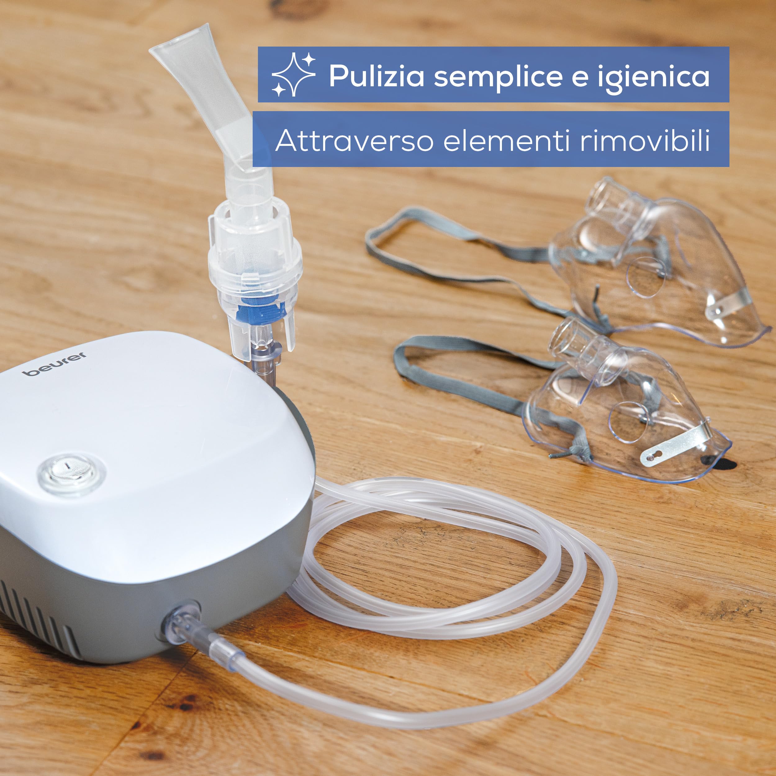 Beurer IH 18 Aerosol ad aria compressa con compressore CC per inalazione e trattamento delle vie respiratorie superiori e inferiori, per adulti e bambini, bianco, set accessori completi da 8 pezzi