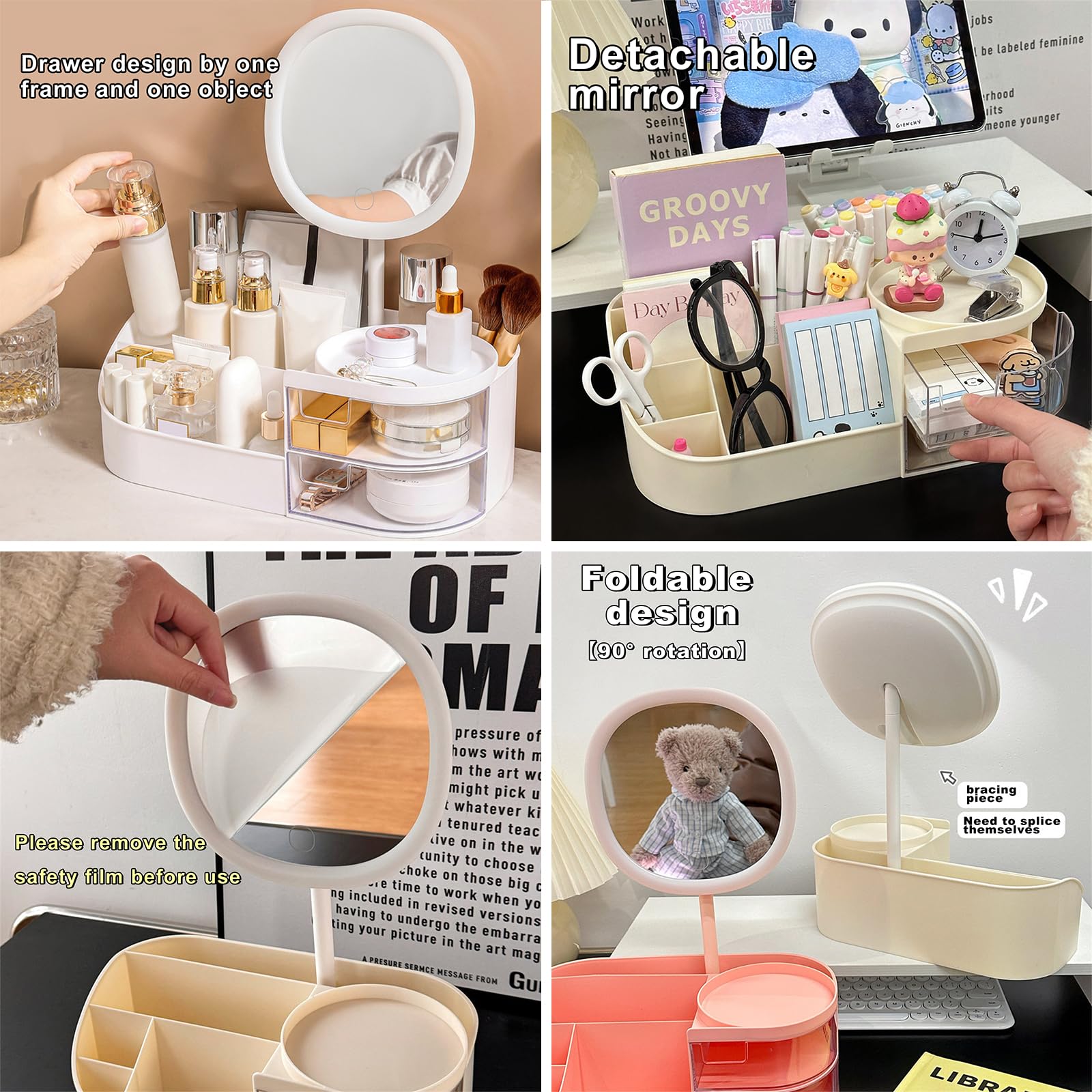 DASITON Makeup Organiser with Rechargeable Mirror, Large Capacity Dressing Table Organiser with 2 Drawers - Image 4