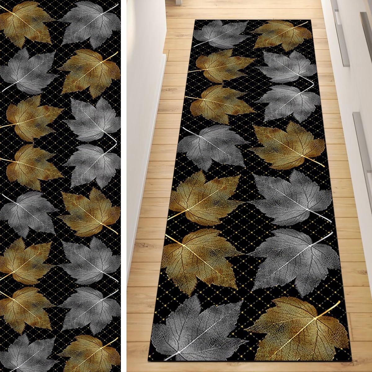 Alfombra de pasillo para cocina antideslizante y lavable diseño hojas