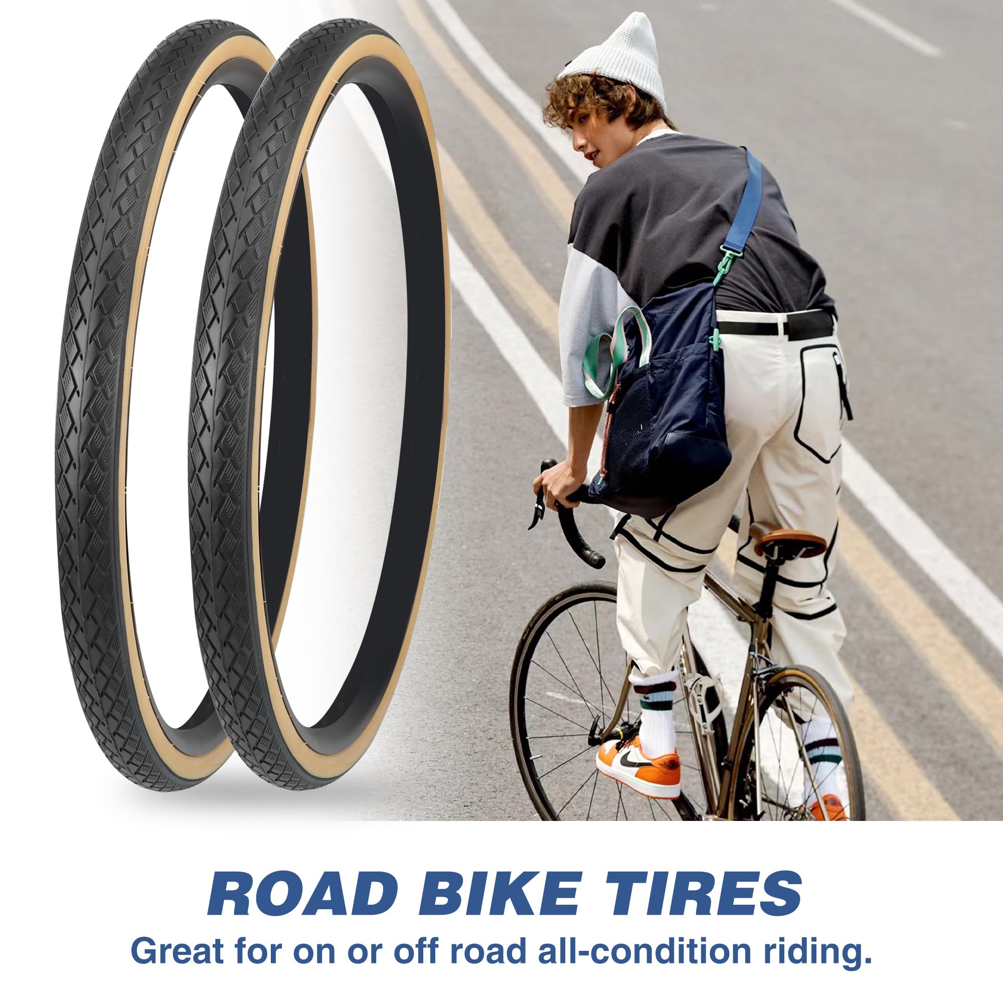 BALINGE 1 Pack with Tube 700C Road Bike Tire 700 * 35C Bike Replacement Tire,Folding Replacement Gravel Bike Tires for Bicycle, Wear-Resistant?1 Pack 1 Tube 2 Levers?Brown Wall