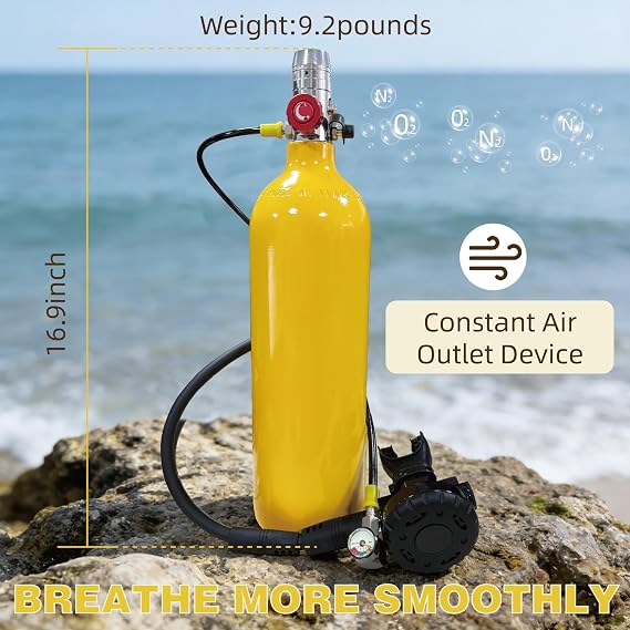 2L Mini Scuba Tank Kit Portable with Backpack and Regulator, DOT Scuba Diving Tank Supporting 25-30 Minutes of Breath for Underwater Exploration/Emergency/Recreation, Reusable Scuba Diving Cylinder
