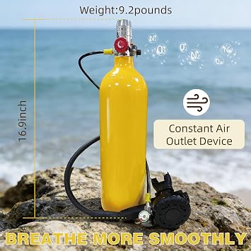 2L Mini Scuba Tank Kit Portable with Backpack and Regulator, DOT Scuba Diving Tank Supporting 25-30 Minutes of Breath for Underwater Exploration/Emergency/Recreation, Reusable Scuba Diving Cylinder