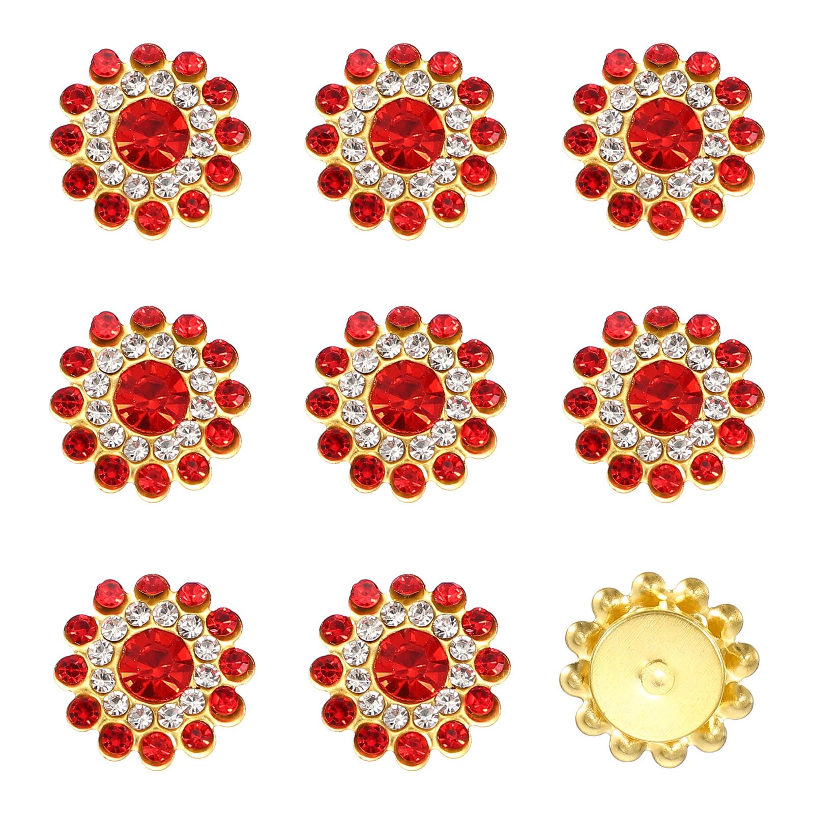 YELARXI 150Pcs 14mm Sew on Flower Rhinestones Crystal Glass Gems, Flatback Claw with Metal Base Crystals for Sewing Clothes Shoes Jewelry Belt Accessories, Bright Red — image 1