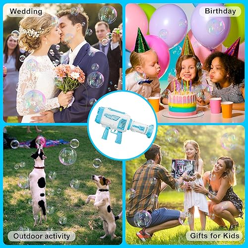 Miniatura 7 de Sofmonk Pistola de burbujas  La máquina de 64 agujeros tiene luces LED, la pistola de burbujas de mano grande tiene dos baterías recargablesseis