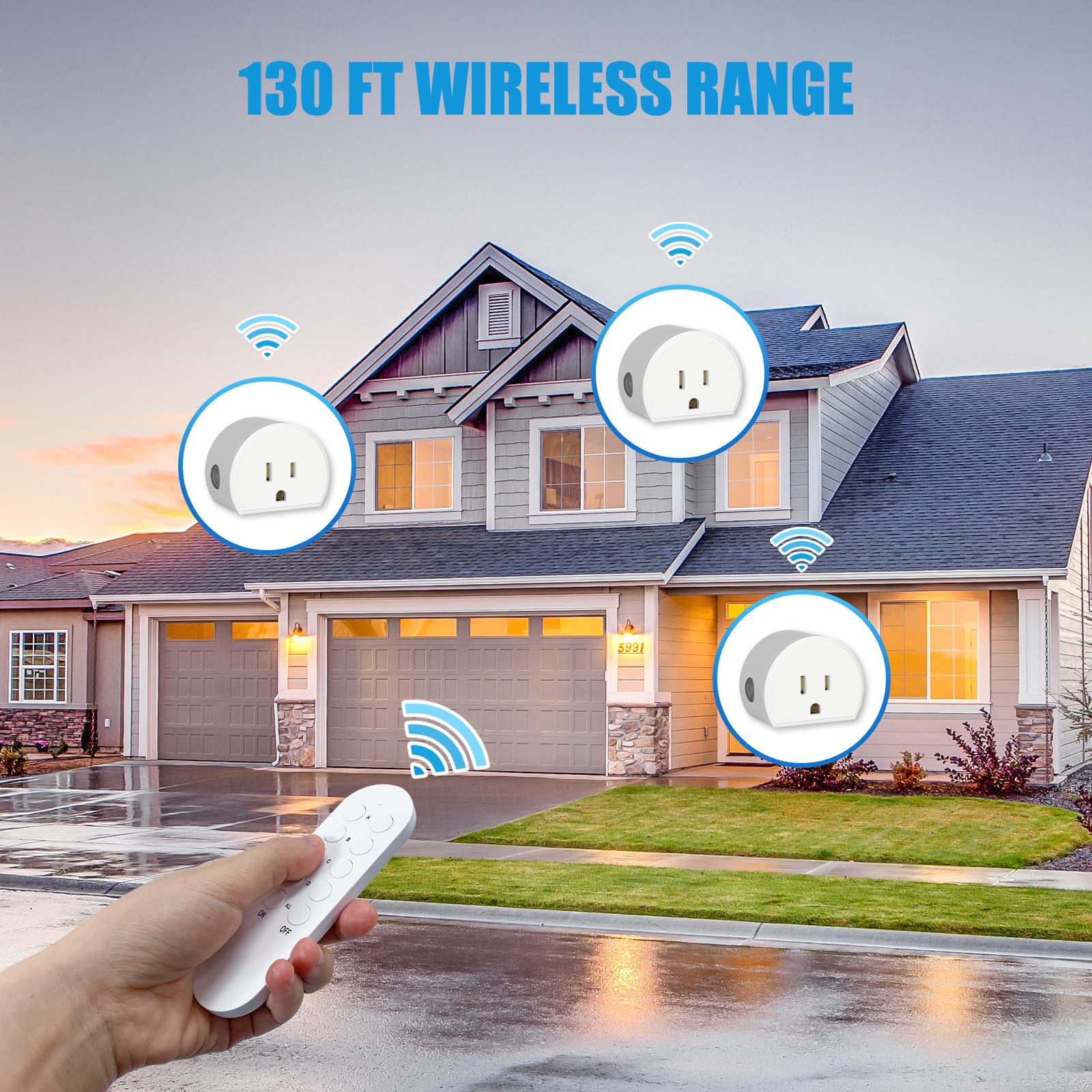 SURNICE Remote Control Outlet 10A Wireless Light Switch for Household Appliances 130 FT Range Smart Plug with Remote — view 2