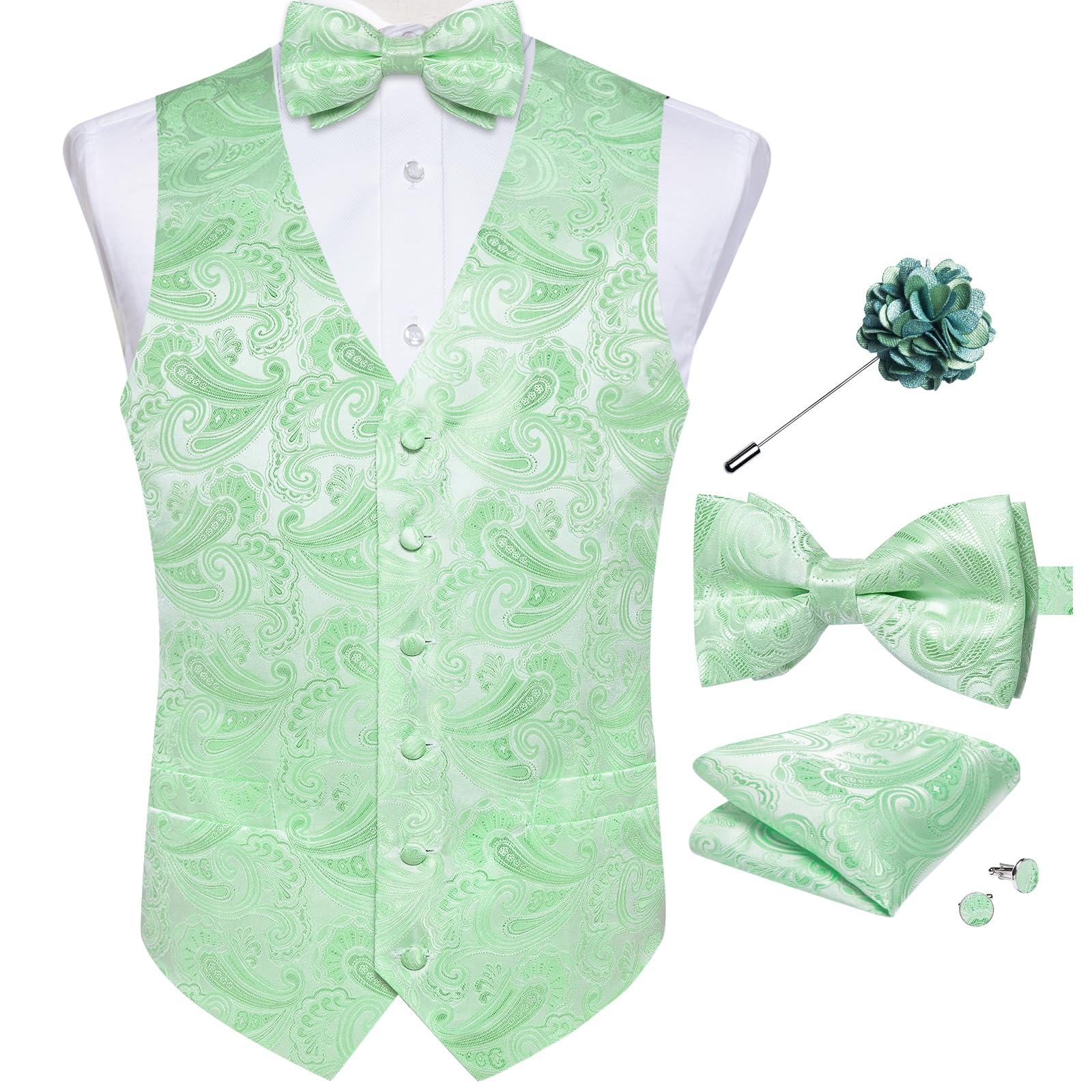 DiBanGu Mens Paisley Suit Vest Bowtie Formal/Casual Dress Waistcoat