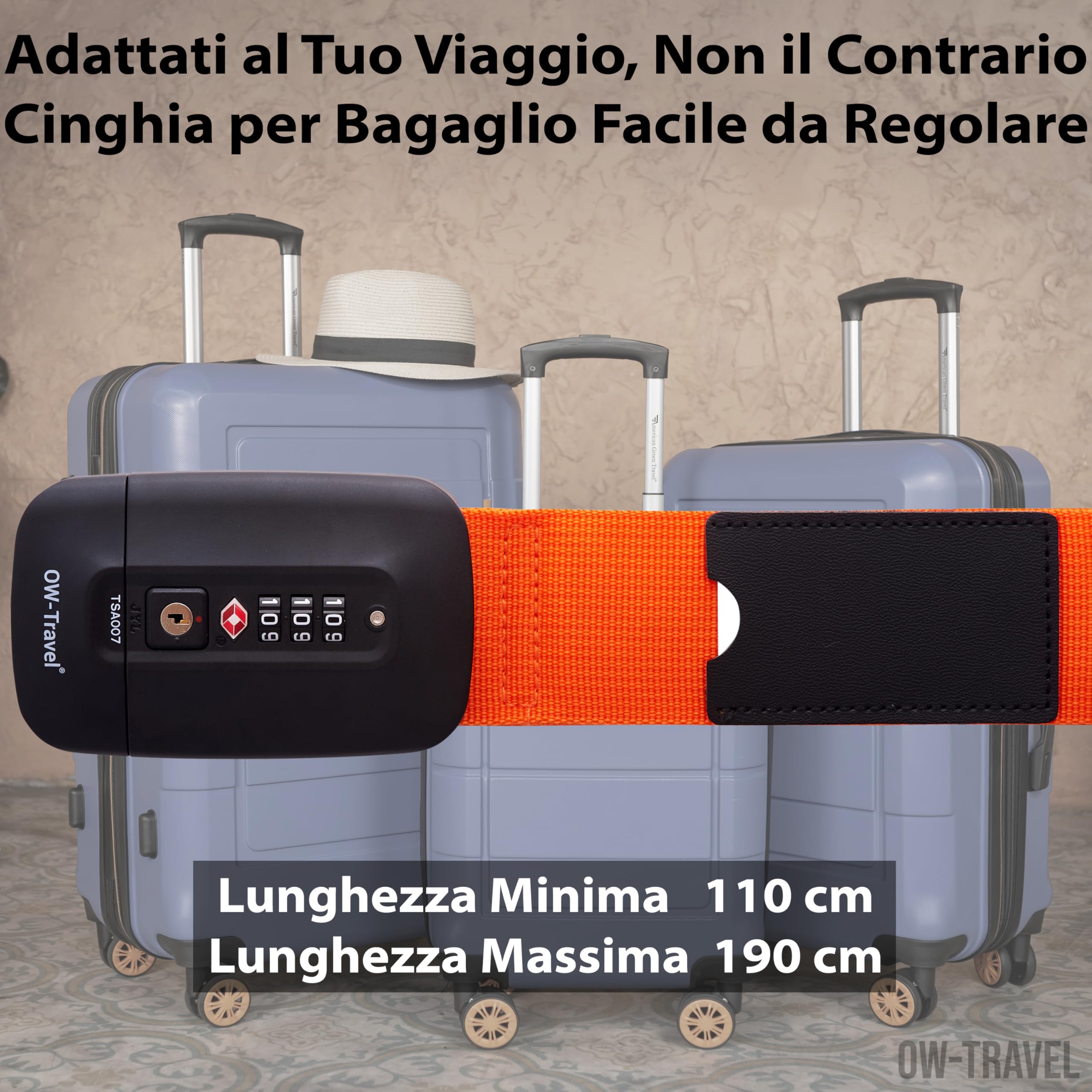 OW-Travel Cinghia per Valigia TSA per Bagagli Pesanti (1 Pz Grigio e Verde) Cintura per Valigia con Lucchetto TSA a Combinazione. Cinghie per Valigie, Ideali per Identificare Facilmente il Bagaglio