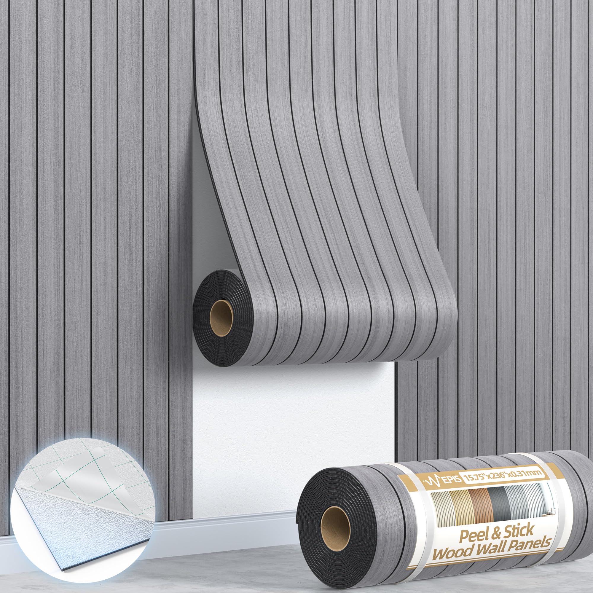 Peel and Stick Wood Slat Wall Panels, 3D PVC Faux Gray Wood Grain Wallpaper