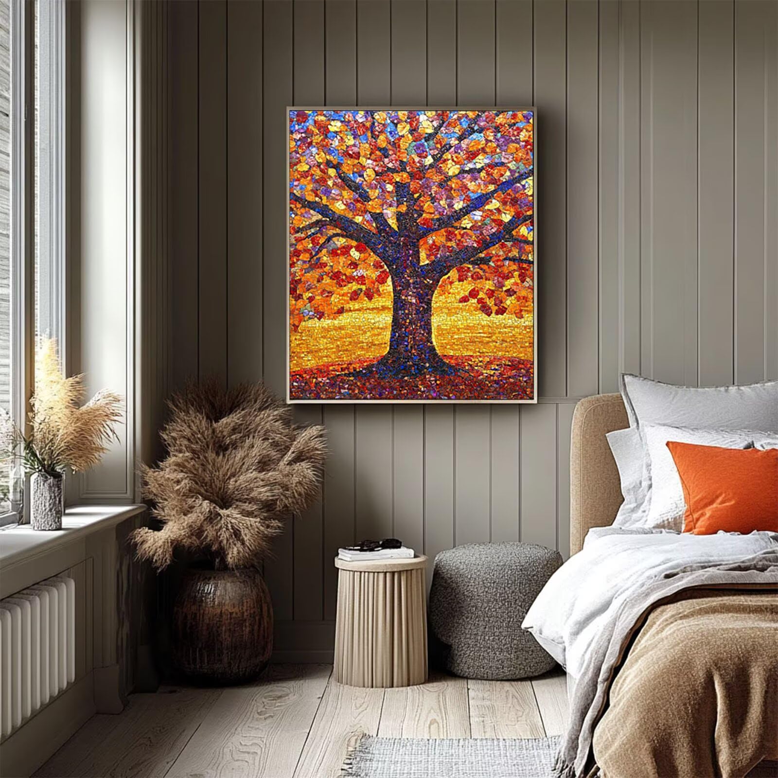 Malowanie po numerach dla dorosłych, jesienne drzewo do malowania według numerów, 61 x 71 cm, hobby DIY dla dorosłych kobiet, malowanie na płótnie farbą akrylową i pędzlami, zestaw artystyczny do