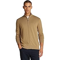 Tommy Hilfiger Uomo Pullover con Cerniera Essential Cotton Zip Thru Collo alla Coreana, Beige (Safari Canvas), XS