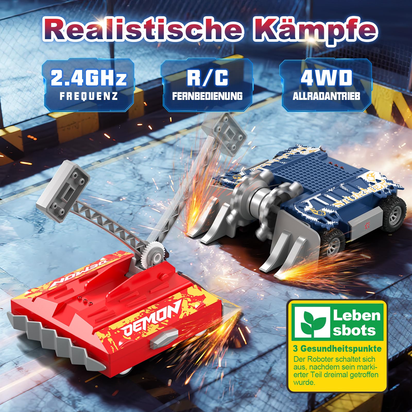 Sunrad BattleBots Arena MAX, juego de robot multijugador para niños, juguete de control remoto, para niños y niñas de 8 años