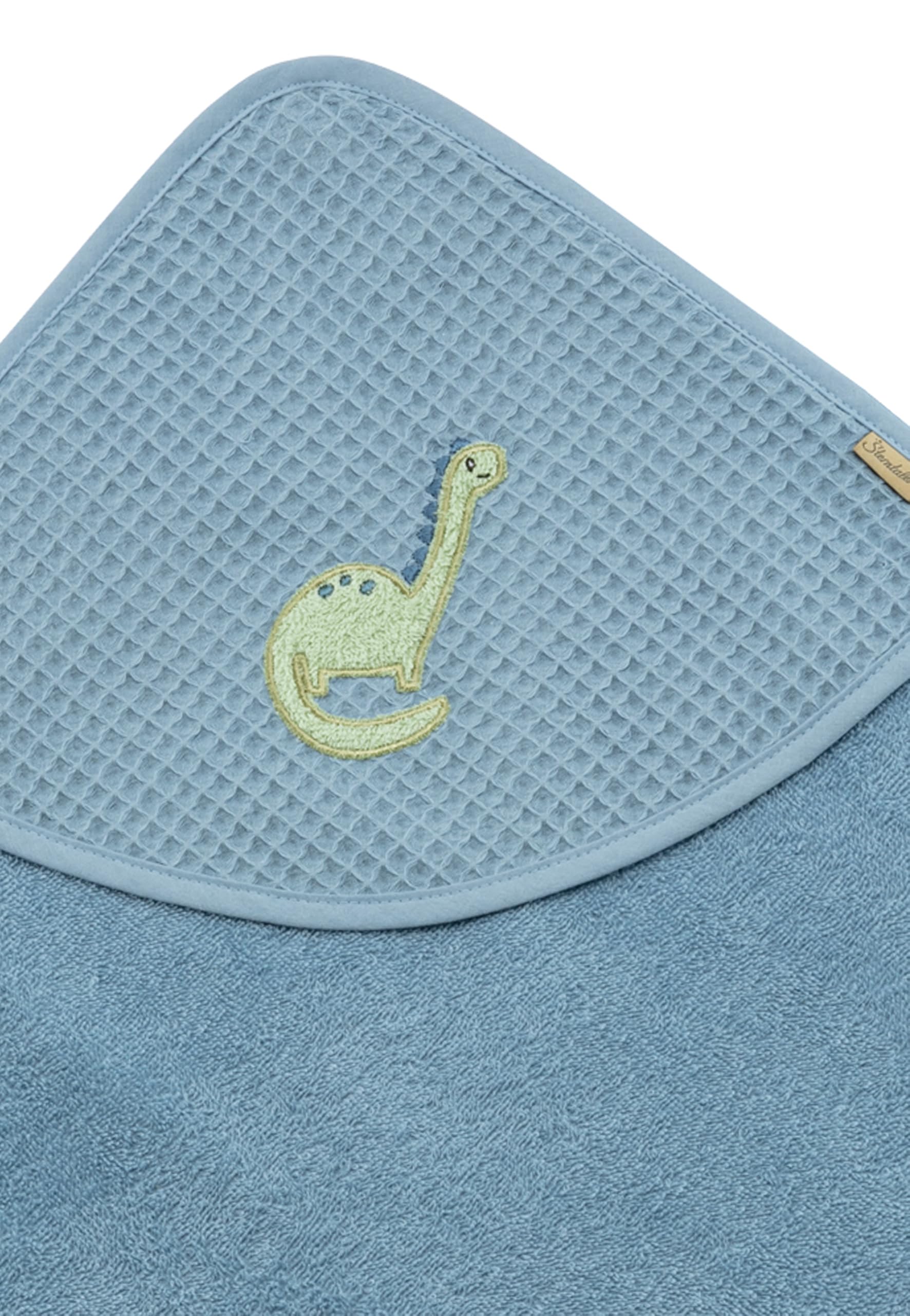 Sterntaler Kapuzenbadetuch 100x100 cm Dino Rexi - Badetuch mit Stickerei aus saugfähiger Baumwolle - Babybadetuch mit Kapuze aus Waffelpikee, blau