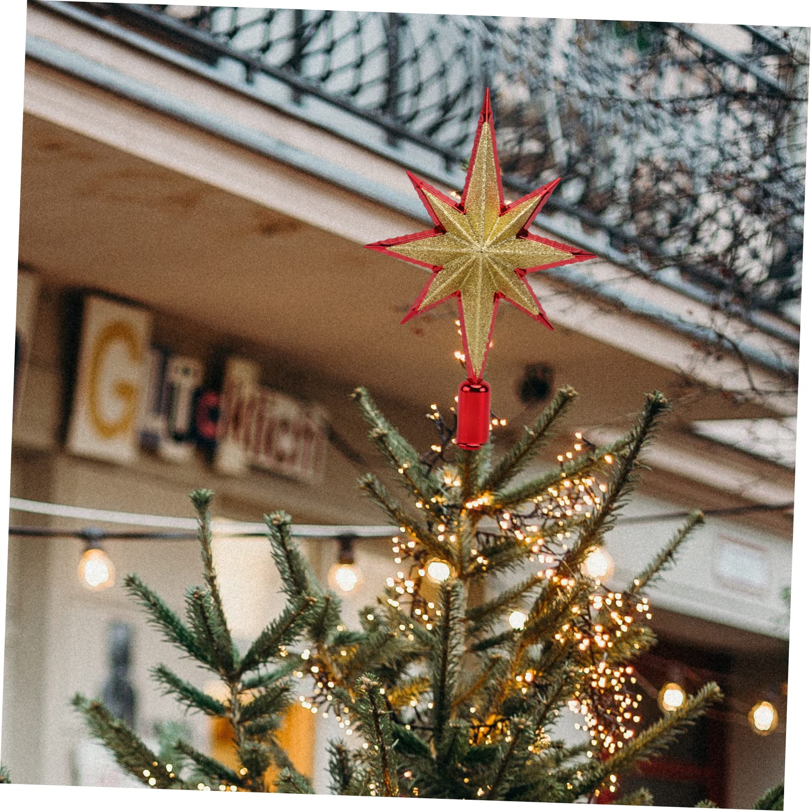 2 Sätze Dreidimensionaler Achteckiger Stern Christbaumspitzen Im Freien Weihnachtsbaum Dekorationen Weihnachtsschneeflockenfenster Künstlich Flitter Weihnachten Rot PVC 2 Stück * 2