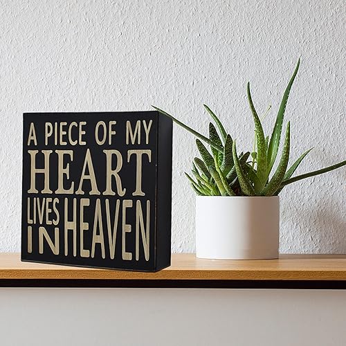 Miniatura 3 de Cartel de madera con texto en inglés "Saying A Piece of My Heart Lives in Heaven", decoración de oficina para escritorio, cubículo, caja de citas,
