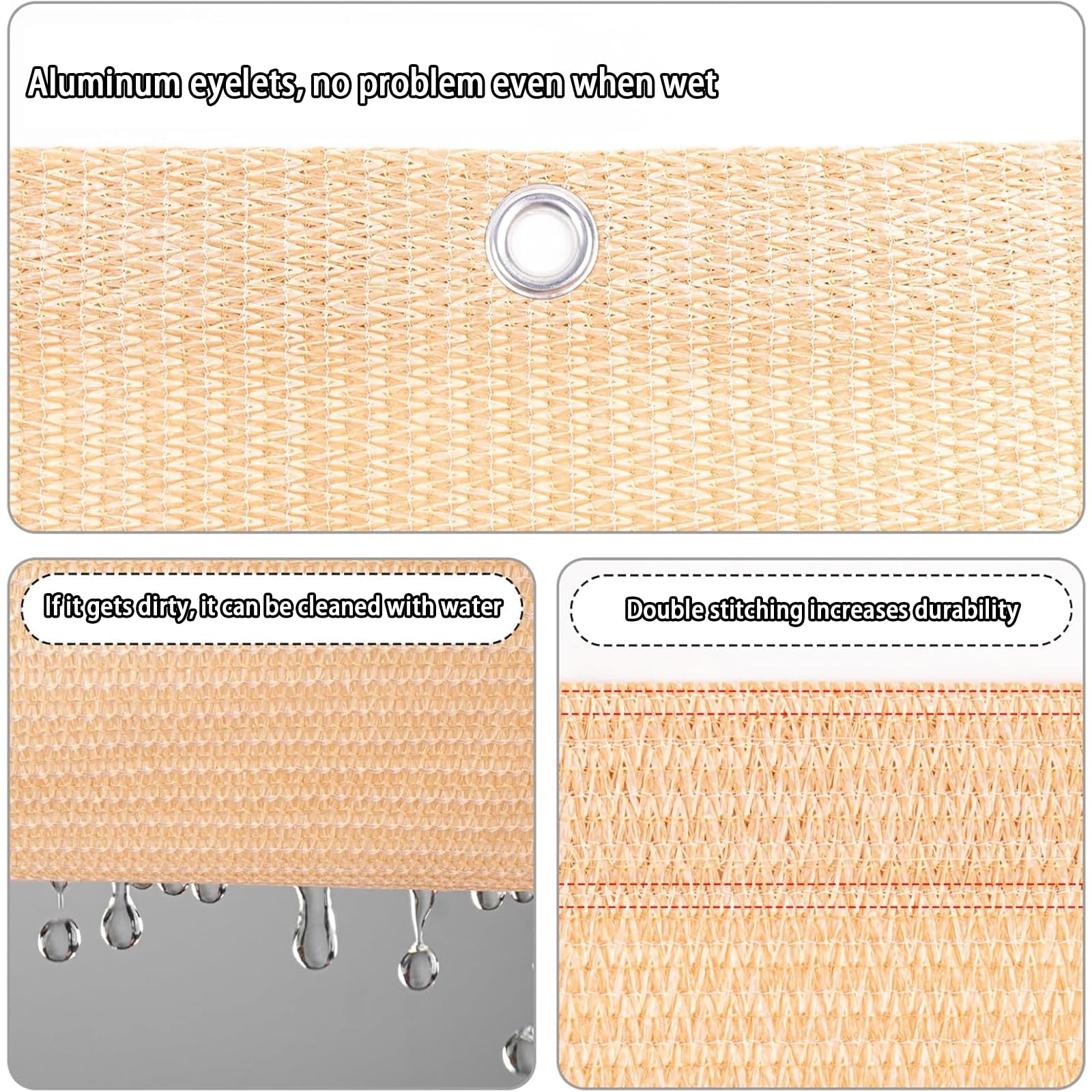 Recinzione Copertura 190 x 425 cm in HDPE 220G ㎡, Frangivento, Protezione Solare, Permeabile, Anti-Uv, Telo Frangi-Vista Balcone con Fascette e Funi para Jardín Exterior, Color Crema