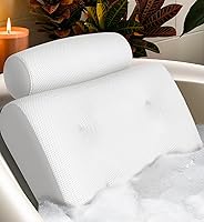 Everlasting Comfort Luxury Bathtub Pillow - Head Neck Back Support, Non-Slip Suction Cups, Quick-Dry Mesh Hook - Spa Jacuzzi Tub Accessory White
