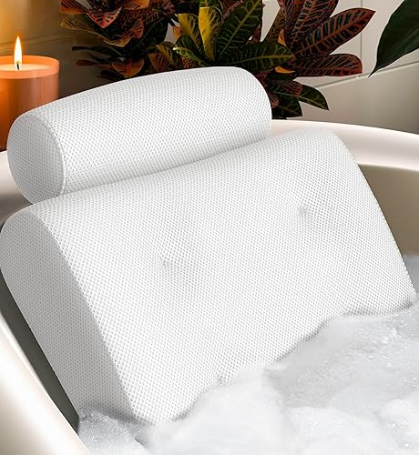 Luxury Bath Pillows for Bathtub - Head and Neck Support – Non-Slip Bathtub Pillow, 4 Suction Cups, Quick-Drying Mesh, Drying Hook – Bath Accessories for Women, Girlfriend, Wife - Everlasting Comfort - 2. White