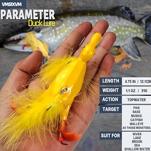 Miniatura 5 de VMSIXVM Duck Lures Top Water Duck Fishing Lures, Baby Duck Fishing Lures with Splashing Feet Rooster Baits Tails for Bass Trout Crappie, Propeller