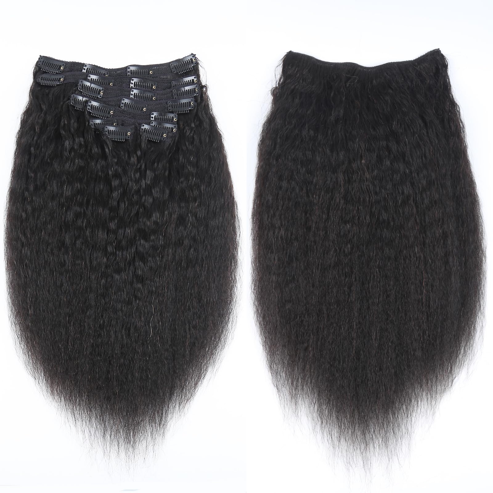Clip in Hair Extensions Real Human Hair Kinky Straight Human Hair Extensions for Women 20 Inch 8Pcs Clip ins Brazilian Virgin Human Hair Pieces 120g 20 Clips Natural Black - Image 4