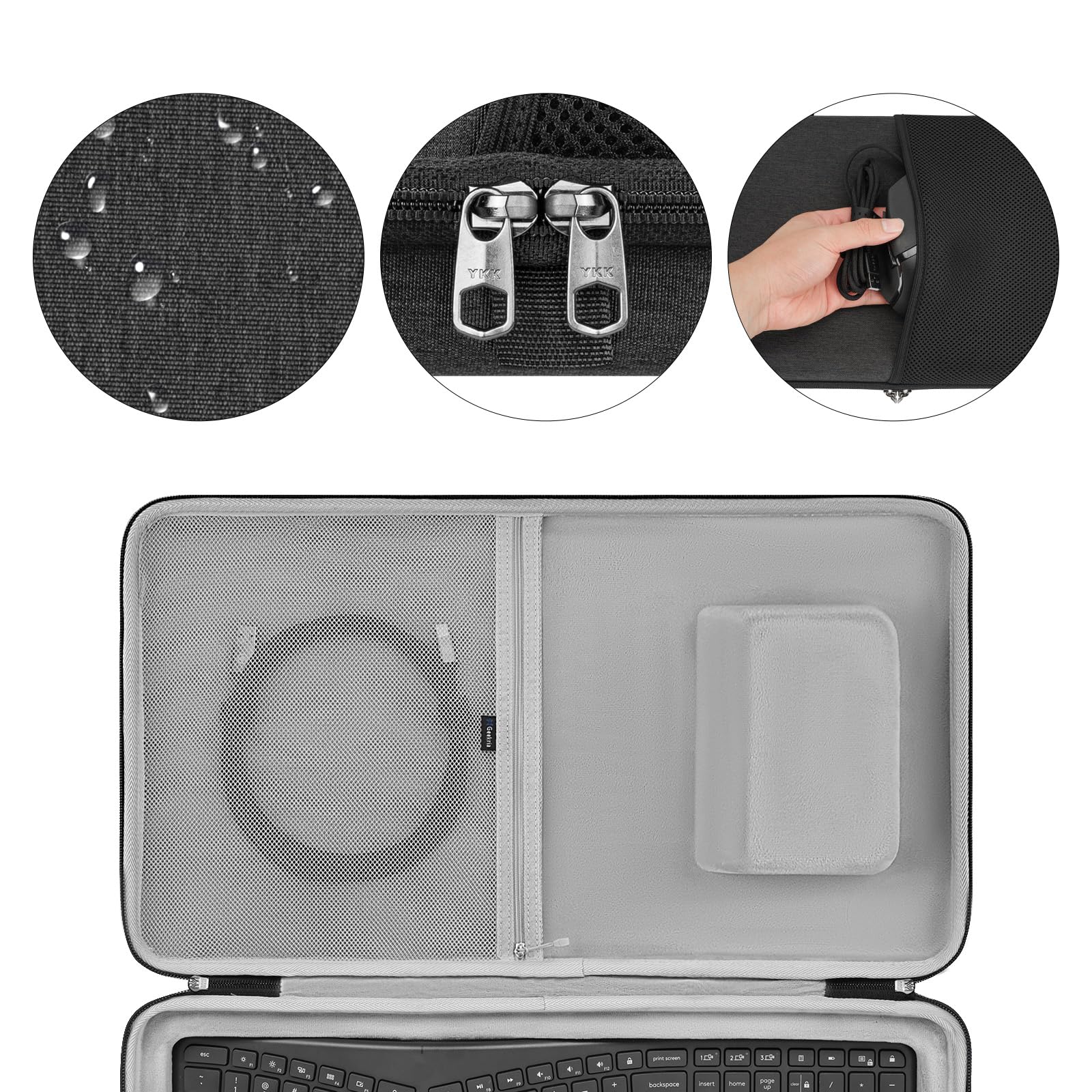 Geekria Twarda walizka podróżna, kompatybilna z Logitech Ergo K860, torba na klawiaturę (ciemnoszary)