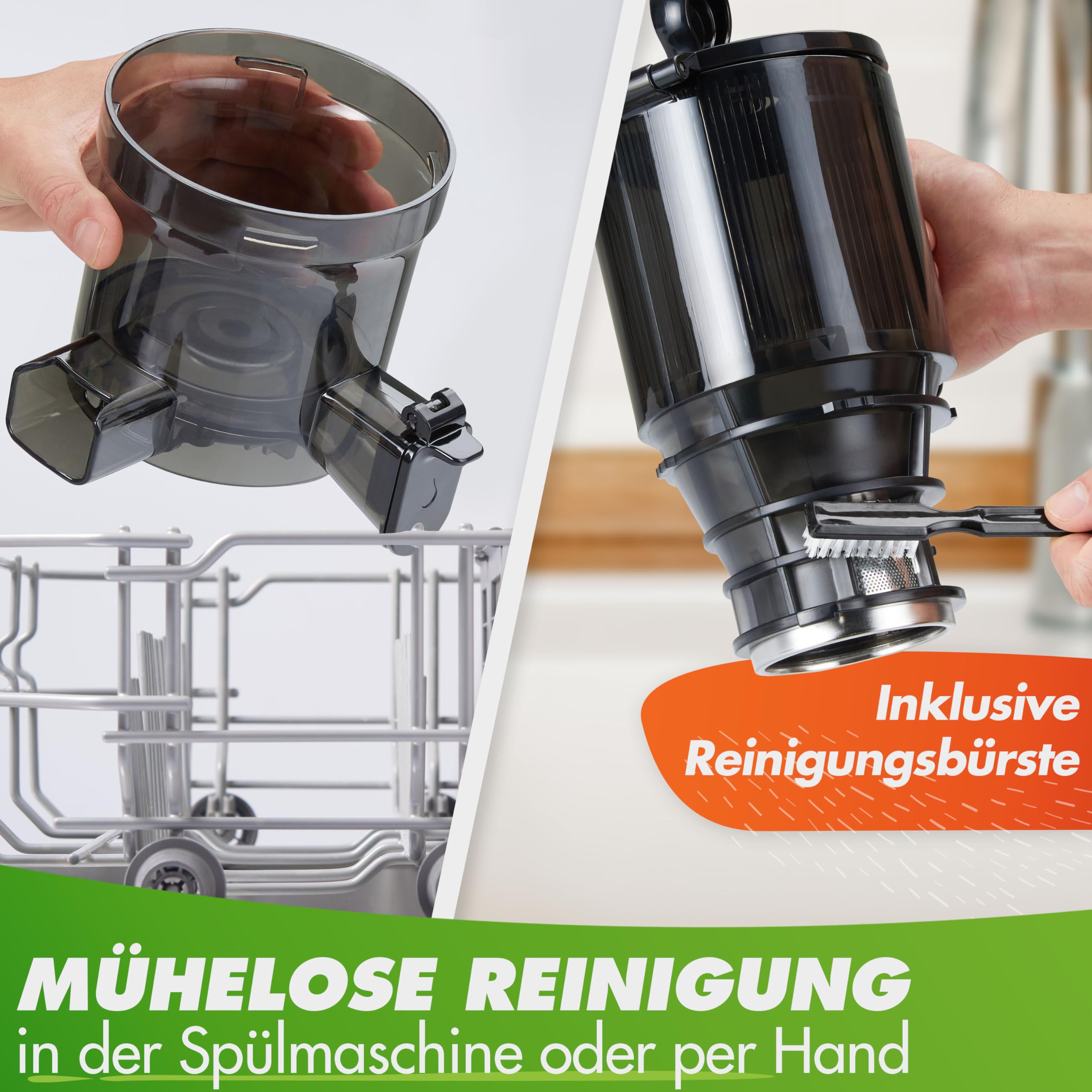 Nutrilovers Slow Juicer NUTRI-PRESS MAX Ganze Früchte entsaften Entsafter mit XXL 135 mm Öffnung, BPA-frei inkl. Saft-Flasche, Slow Juice Rezeptbuch