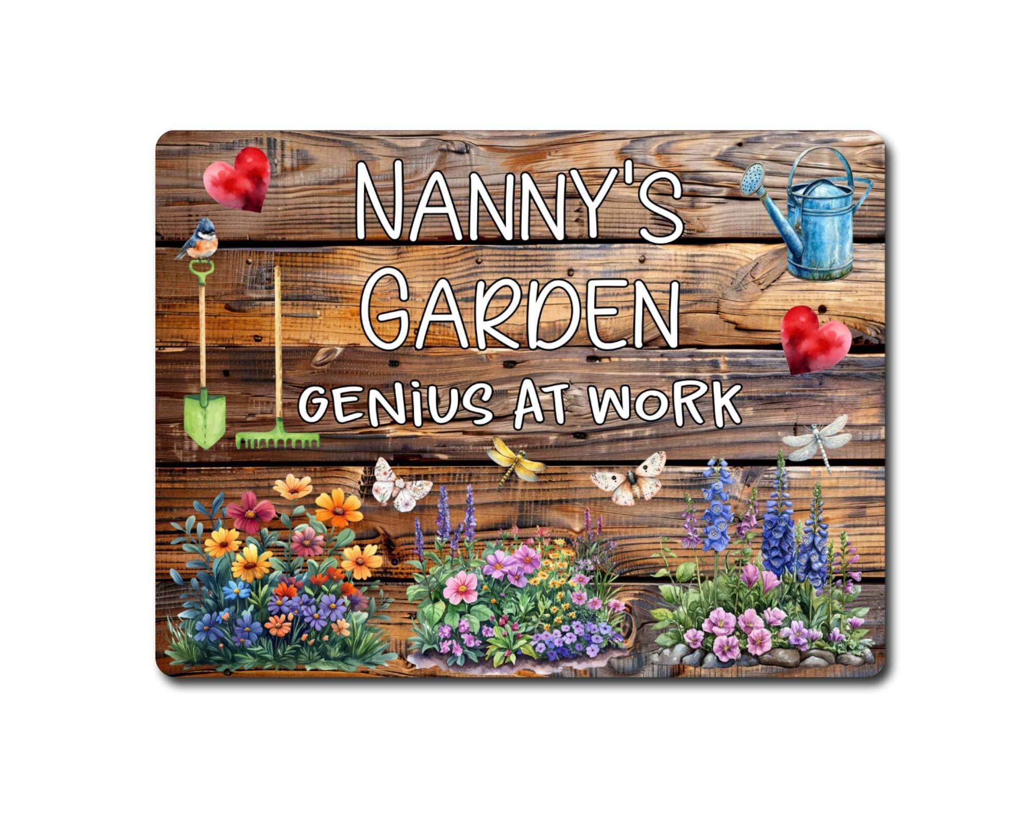 Decalarama Allotment Metal Sign Gift – Nanny's Garden Genius At Work - Cute Fun Home Family Novelty Aluminium Present