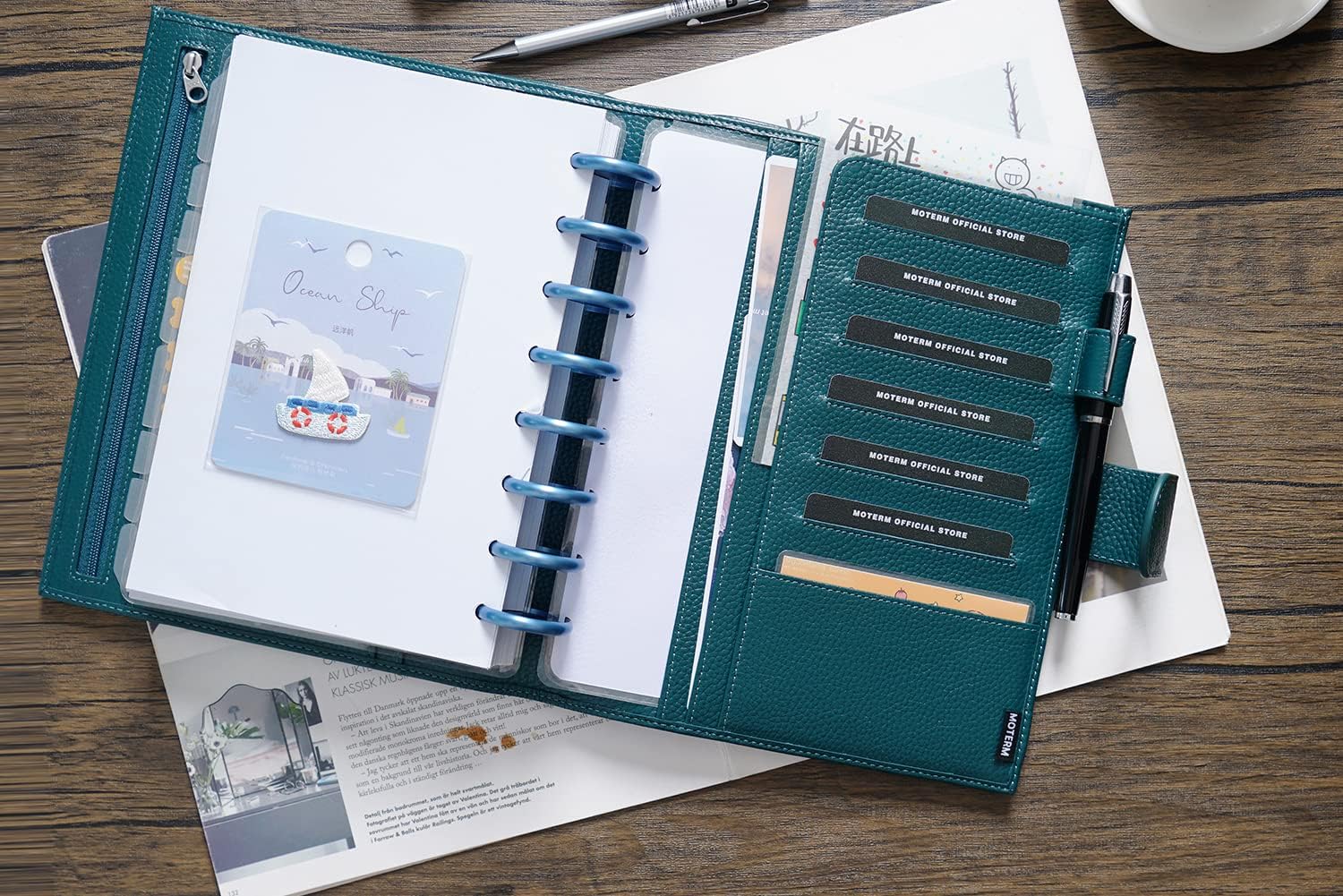 Moterm Leather Cover for Half Letter/Junior Discbound Planner, with Back Pocket (Pebbled-Deep Teal)