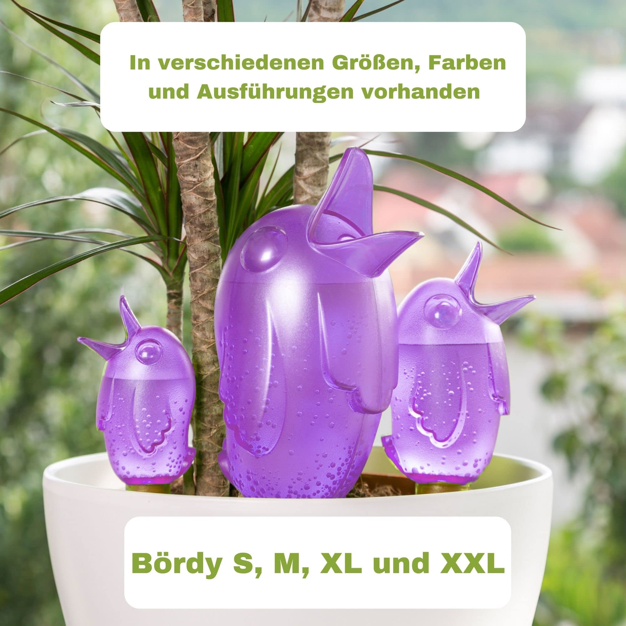 Scheurich Bördy XL dozownik wody | zestaw 10 szt. szampański/fioletowy | pojemność 620 ml | kula nawadniająca mała z glinianą nóżką | dozownik wody do roślin i kwiatów, terakota, łodyga