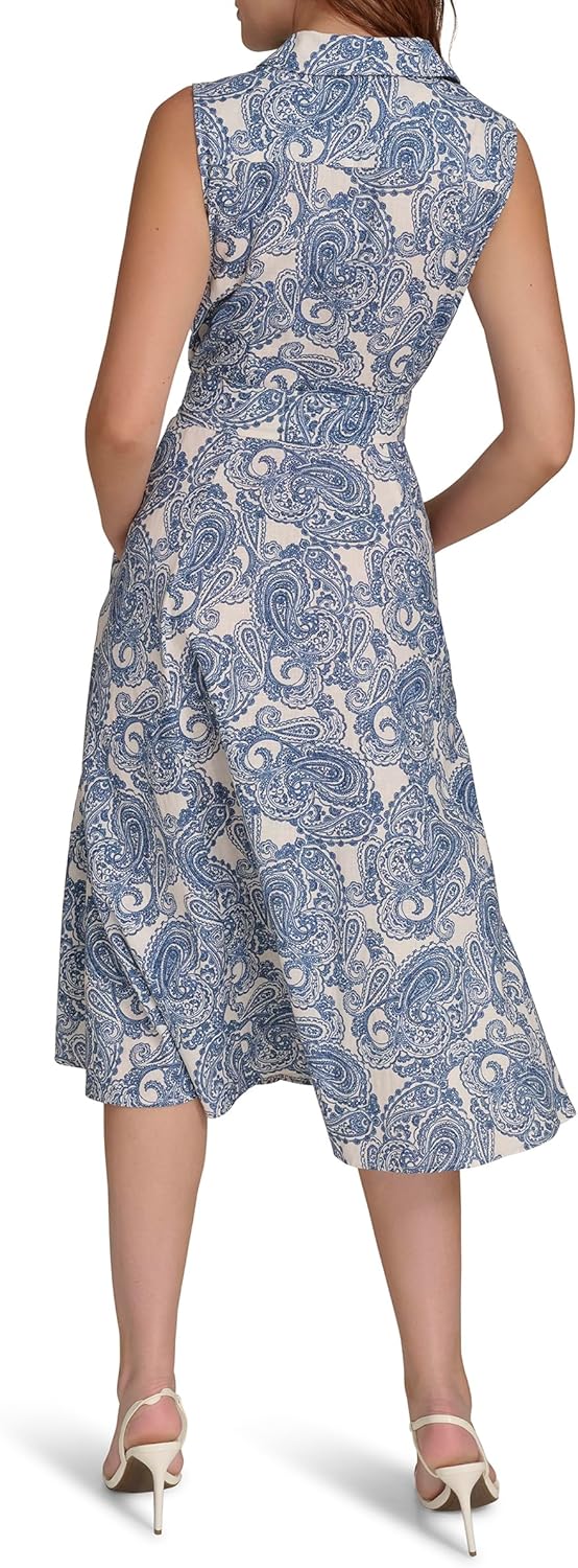 Tommy Hilfiger Womens Sleeveless Collared Button Front Tie Waist Midi Shirt Dress - Image 4