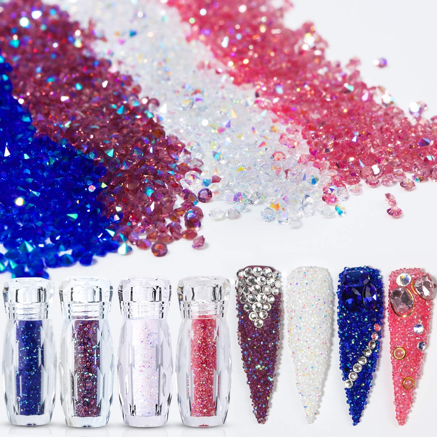 4 Iridescent AB Colors 5g×4 Ultra Tiny Mini 1.2mm Diamond DIY Glass Rhinestones Crystals Long Lasting Shine Like Swarovski for Nail Art Phone DIY Crafts& Nail Beauty Makeup