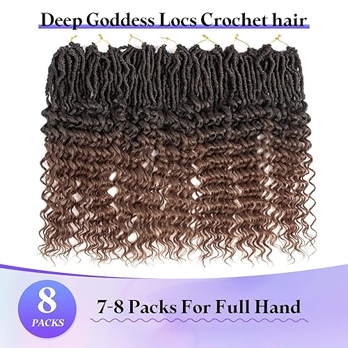 Miniatura 5 de Cabello de ganchillo Goddess Locs de 14 pulgadas, 8 paquetes de extensiones de cabello sintético suave con rizos profundos para mujeres negras (T308