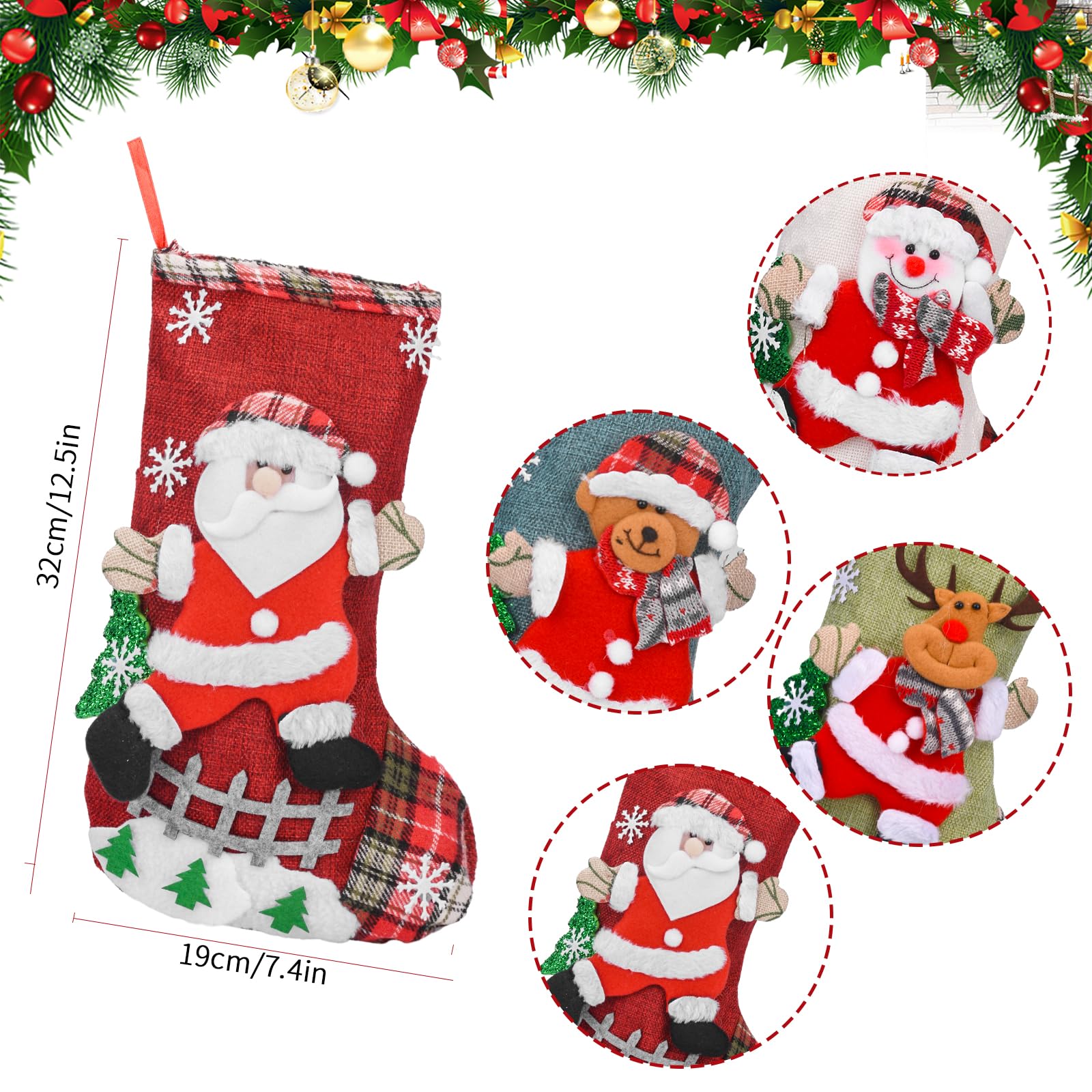 Set 4 Calze Di Natale Giganti - Babbo Natale, Orso, Alce E Pupazzo Di Neve | Per Regali E Decorazioni - Foto 7