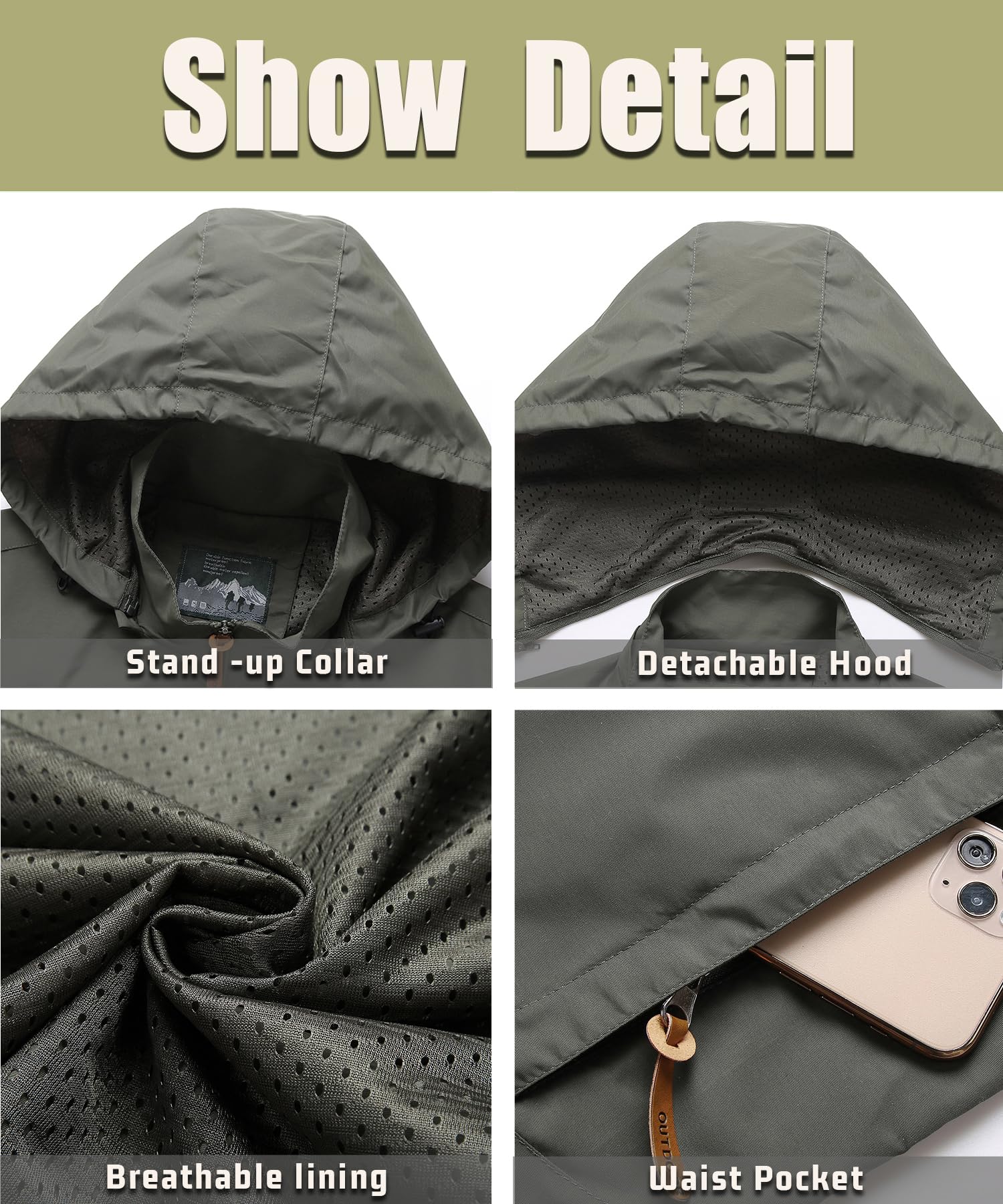 Chaqueta al Aire Libre para Hombres Chaqueta de Esquí de Montaña de senderismo Impermeable Antiviento Abrigo Deportiva Transpirable Ligero Softshell Cortavientos Multifunción