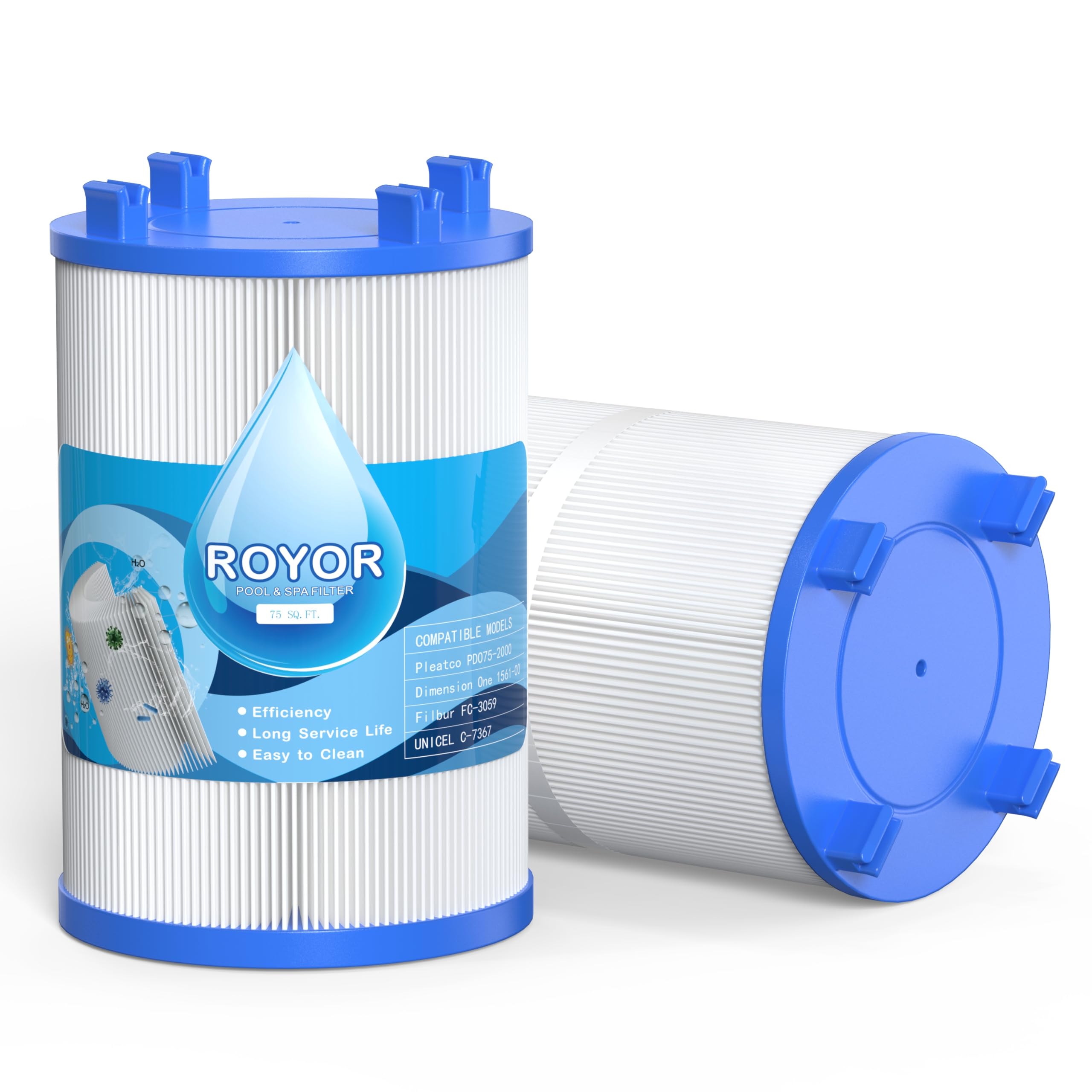 ROYOR Hot Tub Filters Replacements for Dimension One Spa Filter 1561-00, Hot Tub Filter Compatible with PD075-2000, C-7367, FC-3059, Baleen AK-60035, 75 Sq.Ft. 2 Pack-picture-11