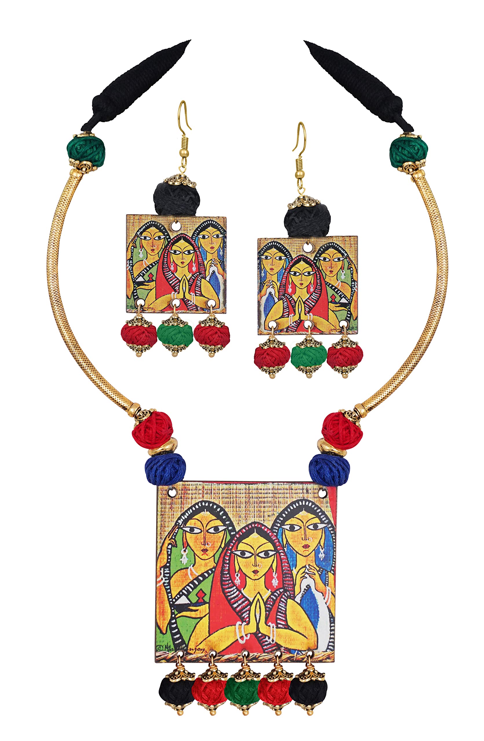 JFL - Jewellery for Less Contemporary Beautiful Village Women Painting Pendant with Cotton Ball Handcrafted Necklace Set for Women & Girls.(Multi- Color),Valentine (B0BQ7G14MK) Amazon Price History, Amazon Price Tracker