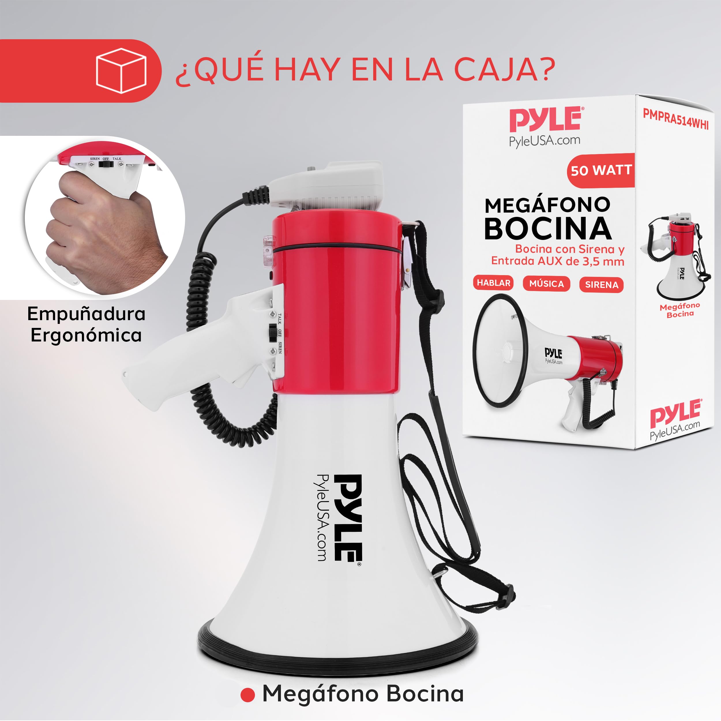 Pyle megafono, Altavoz, Portatil, 50V, Volumen Ajustable, Sirena, Correa para el Hombro, Entrada AUX, Compacto, Ideal para anuncios, Eventos, Deportes y mas — view 7