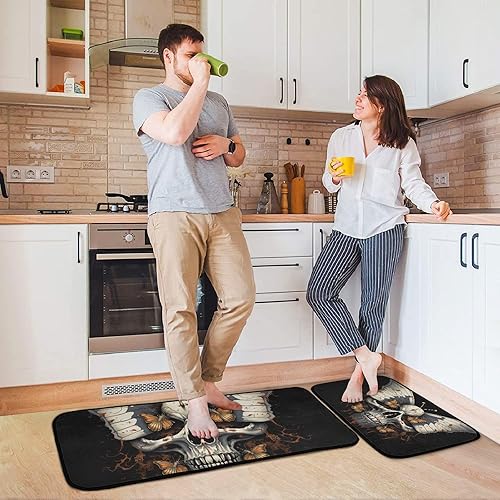 Miniatura 4 de Kitchen Mats for Floor 2 Piece Set Skulland Butterfly Print, Anti Skid Cushioned Water Absorbent Kitchen Rugs Door Mat Floor Mats for Kitchen Sink