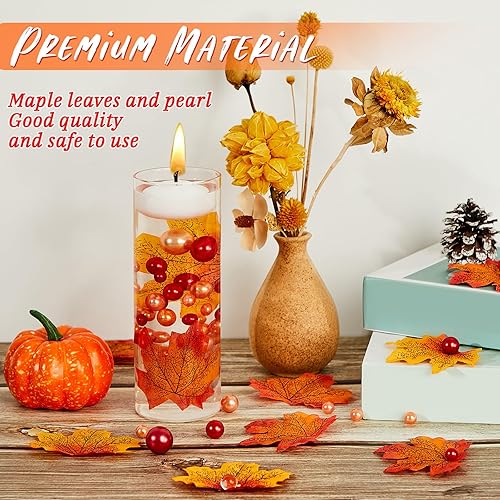 Miniatura 4 de Jetec 116 piezas de relleno de jarrón de Acción de Gracias, perlas de imitación para relleno de jarrón, centros de mesa flotantes, perlas de otoño