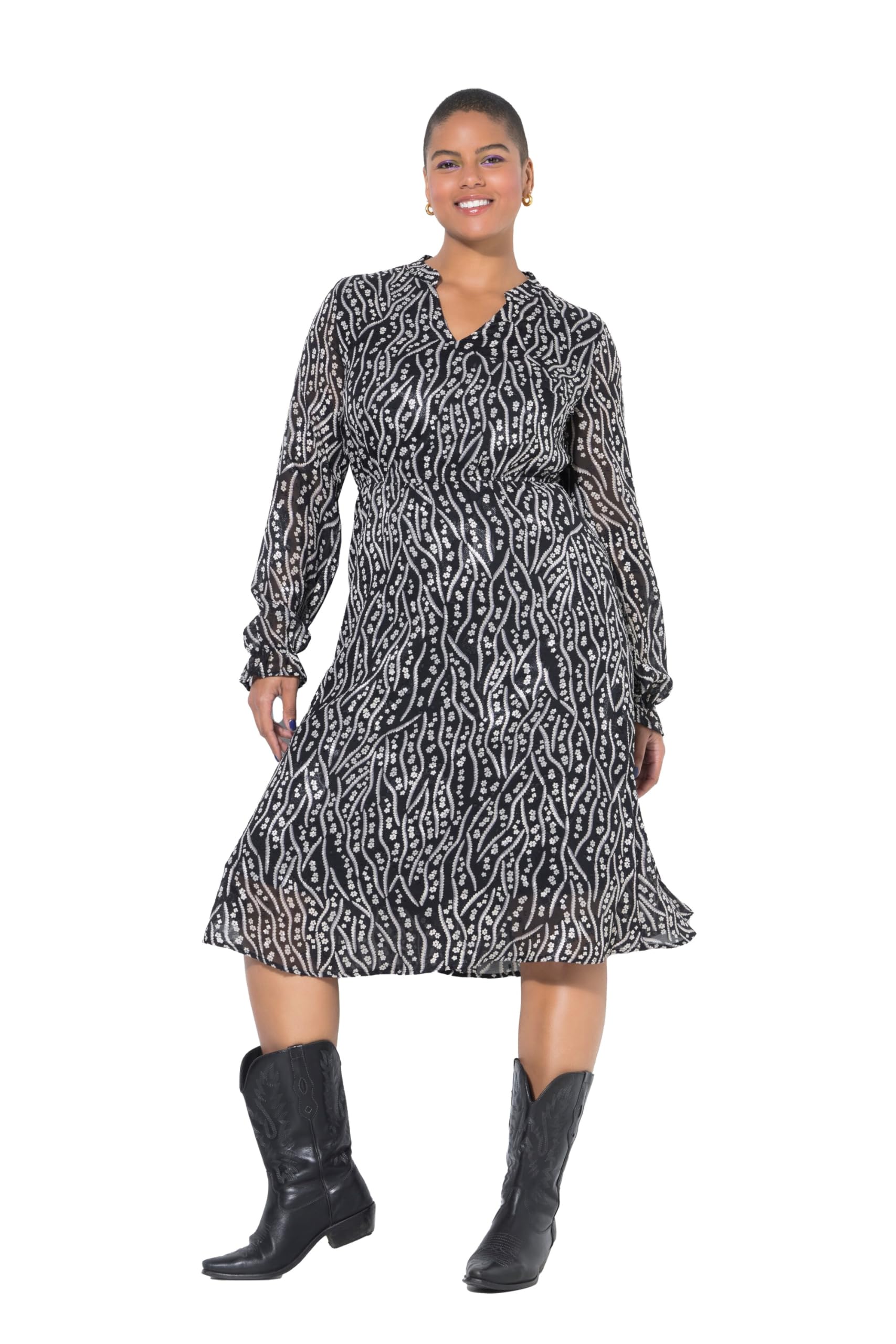 Studio Untold Damen große Größen Übergrößen Plus Size Midikleid, Alloverprint, Langarm 843585