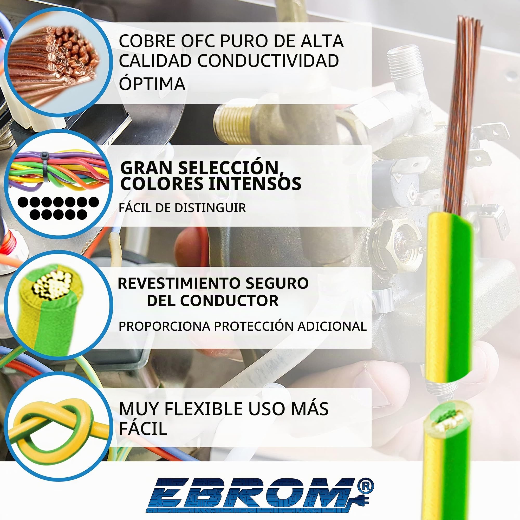 EBROM Cable de conexión a tierra H07V-K (K = cable fino flexible 99,9% cobre OFC de cobre completo) 1 x 35 mm², 5 hasta 100 metros en la selección, verde/amarillo 35 mm2 (35 mm2)