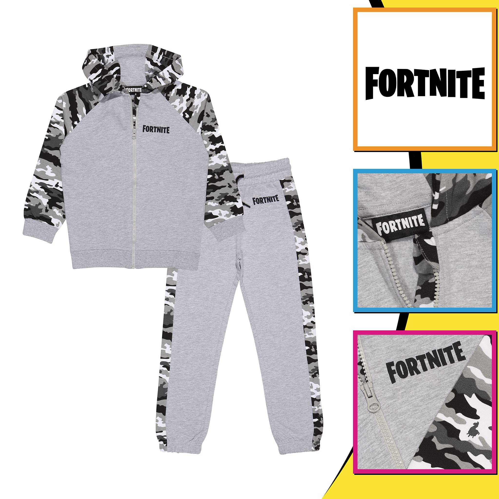 Fortnite Camo Emotes chłopięca bluza z kapturem i zestaw do biegania Heather Grey 12-13 lat, szary (Heather Grey), 158