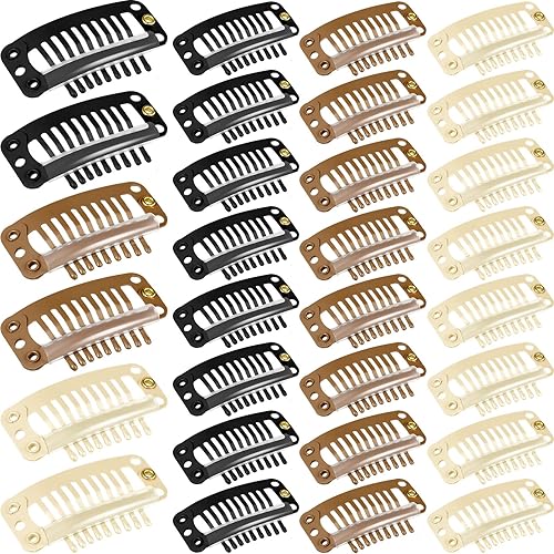 WILLBOND 30 pinzas de extensión de cabello de 1.260 in y 9 dientes, pinzas a presión, peine pequeño, accesorios de peluca para mujeres, extensiones