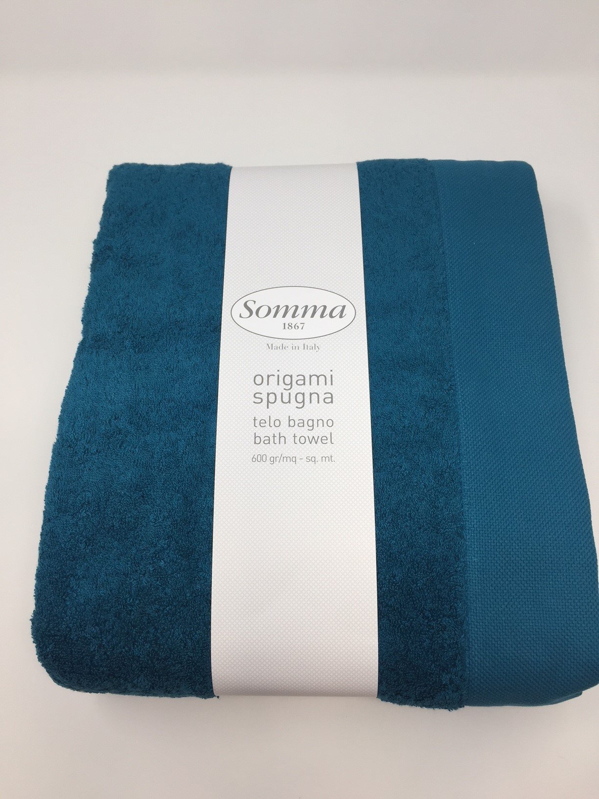Telo Bagno in Pura spugna idrofila 600 gr. mq Somma art. Origami con bordo jacquard (Ottanio 315) cm. 100x160