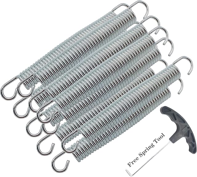 Trampoline Springs for 8ft/10ft/12ft/14ft/15ft/16ft , Heavy-Duty Galvanised, Metal Rust Resistant & Long-lasting Fitness Trampoline Springs 10pcs Fitness Trampoline Springs+1pcs springs tool