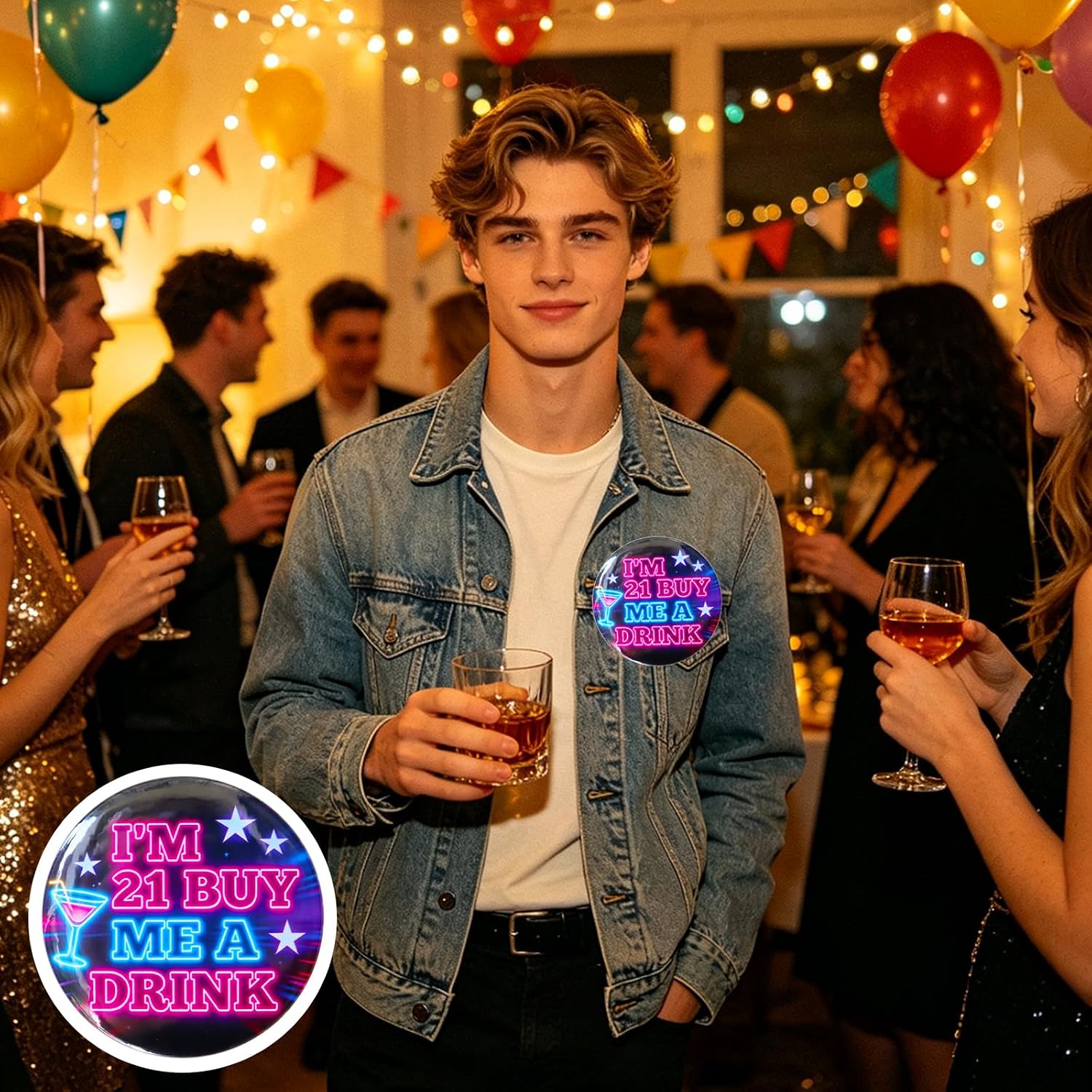 I'm 21 Buy Me A Drink Button Pins, 2.3in Birthday Badge for Men Women, Funny 21st Birthday Gifts, 21st Birthday Party Favors Decorations, 21 Year Old Birthday Accessory for 21st Birthday Celebration image 5