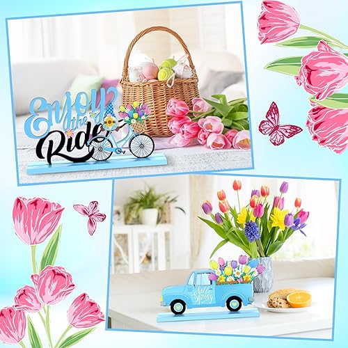 Miniatura 4 de 4 piezas de decoración de mesa de girasol de verano con texto en inglés "Hello Summer" para centros de mesa de verano, letreros de madera para el