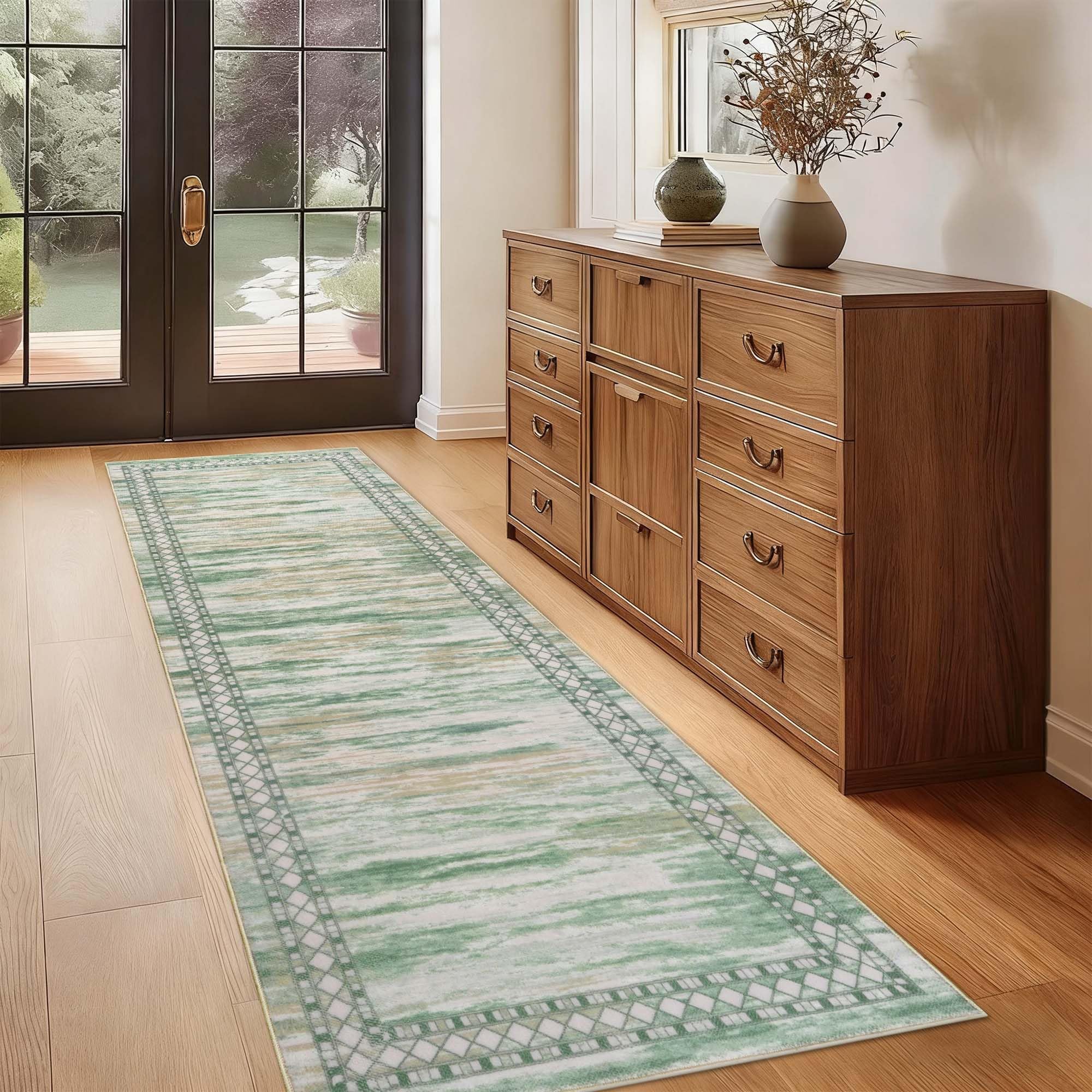 Homcomodar Runner Rugs for Hallway 65x240cm Extra Long Hallway Runner Rug Low Pile Non Slip Carpet Runners for Hallways Bedroom Entryway Kitchen Laundry Room (Mint Green) — image 1