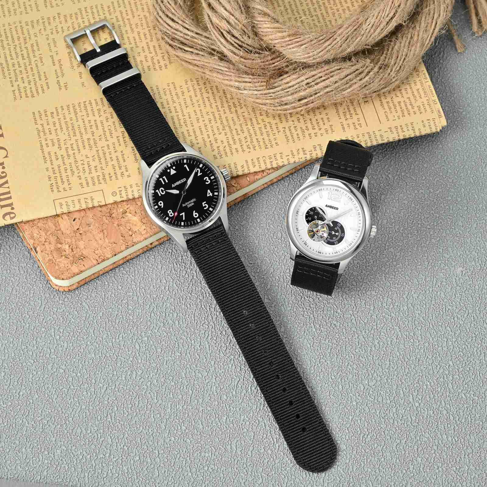 ANBEER Correa de reloj de nylon de dos piezas y cierre rápido con hebilla de metal, pulsera de reloj de nylon tejido de doble capa