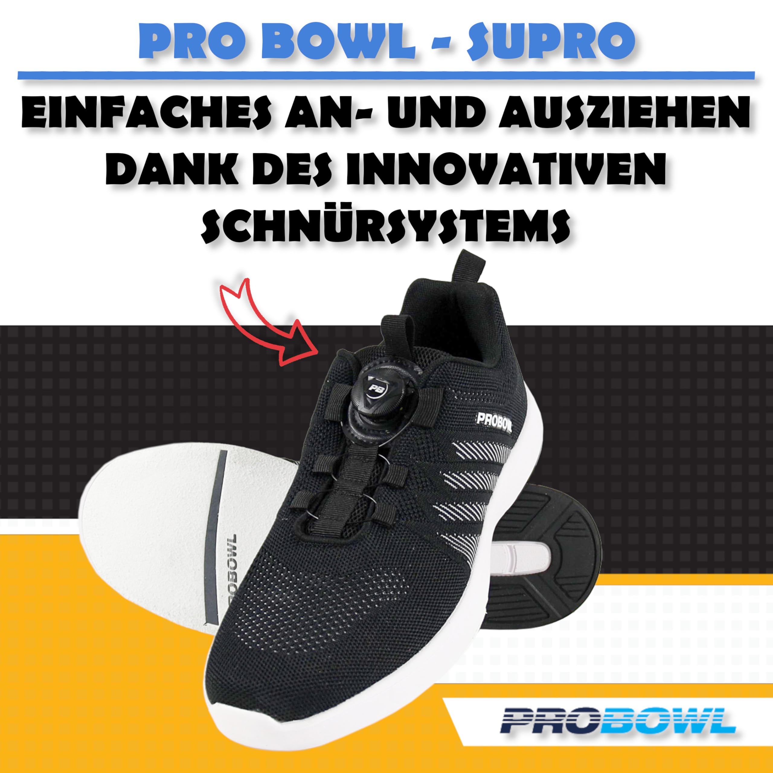 EMAX | Pro Bowl - Supro - buty do kręgli dla mężczyzn i kobiet i dorosłych | buty do kręgli z systemem sznurowania Fit-Go, czarno-biały, 39.5 EU